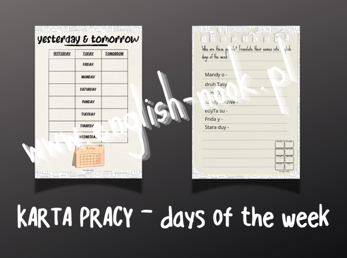 Days of the week - dni tygodnia: karta pracy