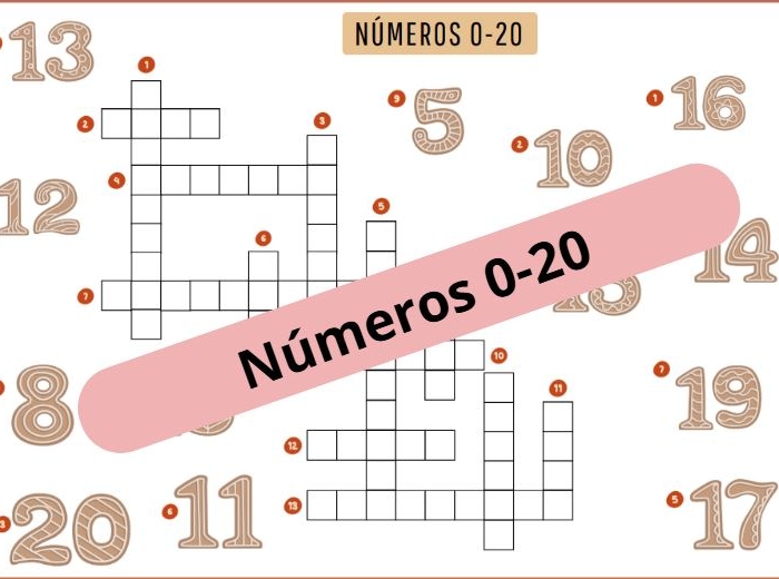 Krzyżówka obrazkowa "Números 0-20" (Liczby od 0 do 20) - z odpowiedziami