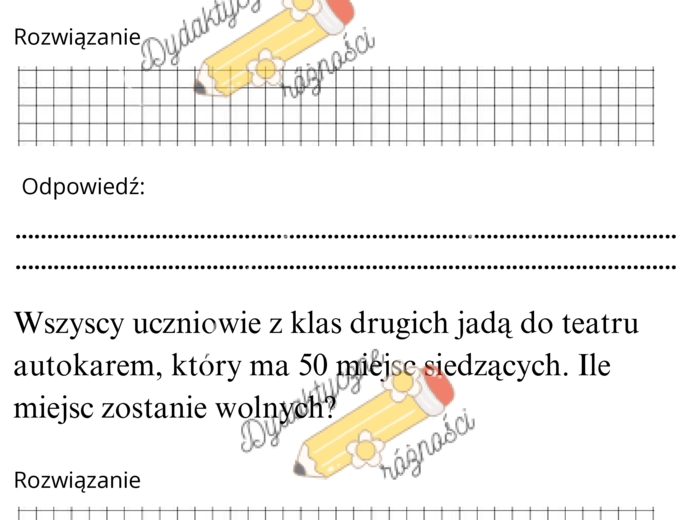 Dodawanie w zakresie 50. Rozbudowane zadania z treścią- 10 kart pracy.