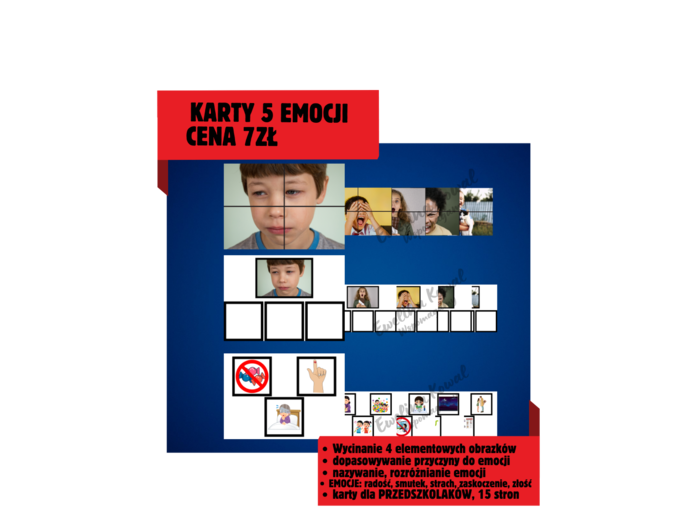 KARTY DLA PRZEDSZKOLAKÓW 3,4,5, 6 lat EMOCJE: radość, smutek, złość, zaskoczenie, strach PEDAGOG/PSYCHOLOG/REWALIDACJA