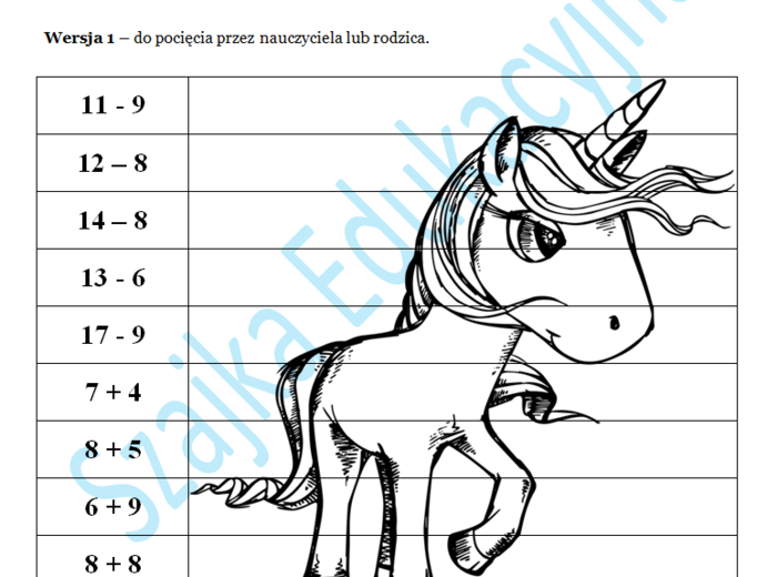 Puzzle matematyczne - Obliczenia w zakresie 20 z przekroczeniem progu dziesiątkowego.