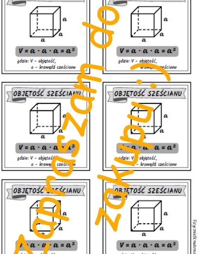 Objętość sześcianu - wklejka, notatka dla ucznia.