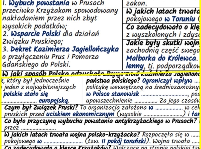 Dynastia Jagiellonów w Polsce w XV w. – notatki i karta pracy