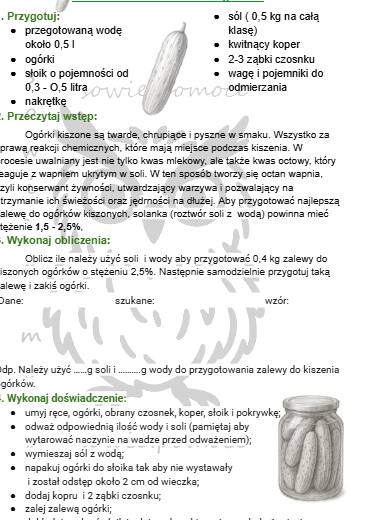 Stężenia procentowe roztworów- kiszenie ogórków