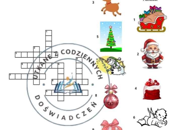 Świąteczna krzyżówka obrazkowa z kluczem odpowiedzi dla klas I-III