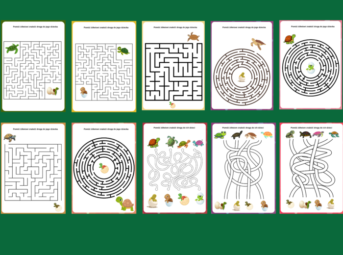 DZIEŃ ŻÓŁWIA – labirynty – 10 wersji