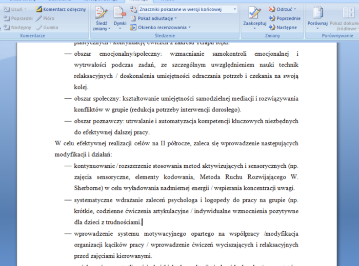Sprawozdanie nauczyciela przedszkola z pracy dydaktyczno-wychowawczo-opiekuńczej za I półrocze