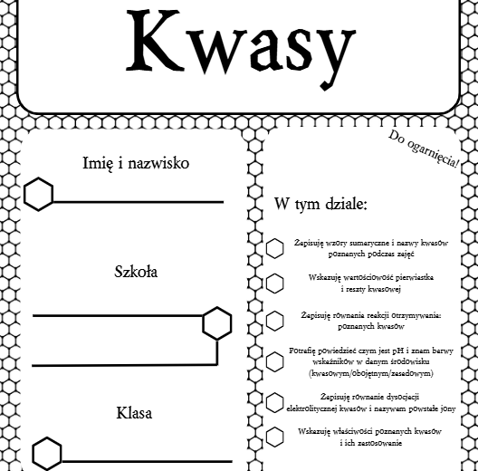 Karty pracy - Klasa 8. Chemia – Zestaw 6 kart pracy do działu 8 "Kwasy i pH"