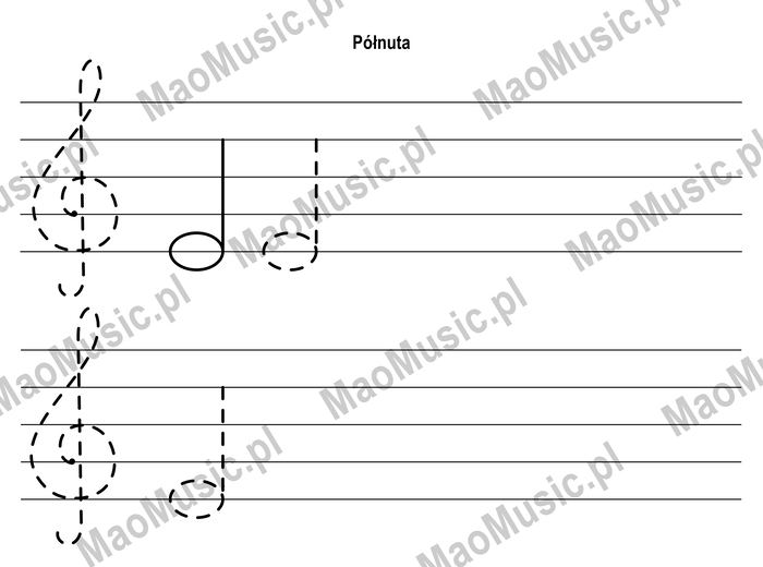 PÓŁNUTA nauka pisania, wartości rytmiczne nut, muzyka