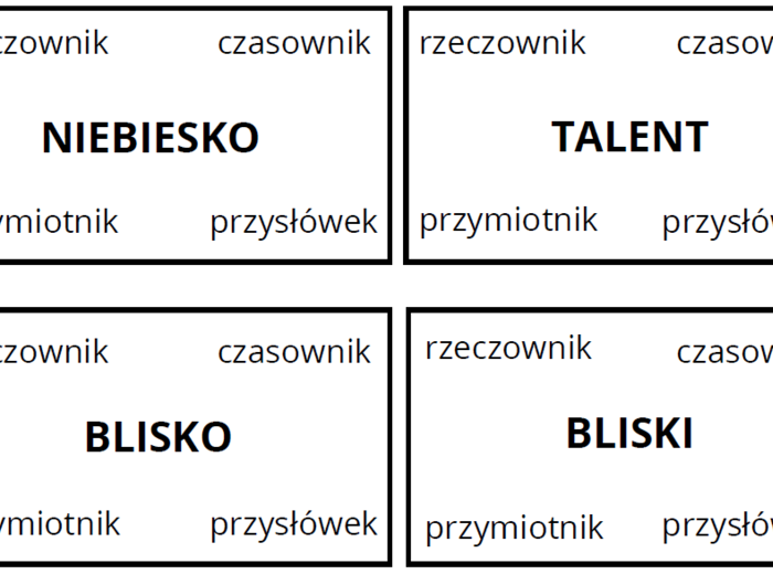 Karty części mowy (zabawa z klamerkami)