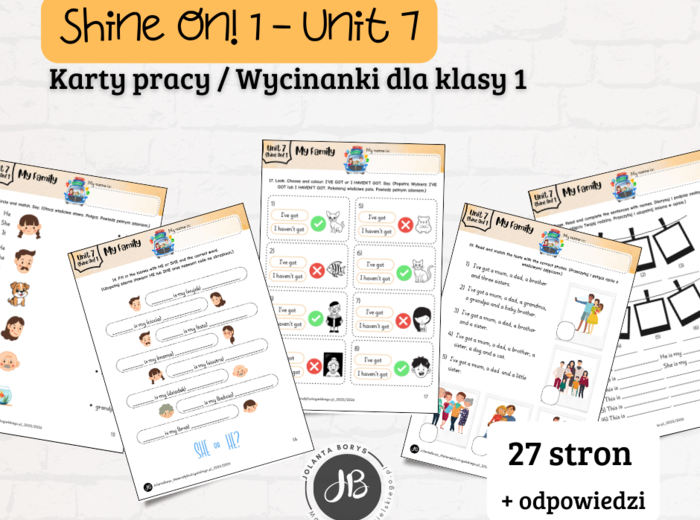 Materiały do Shine On! 1 Unit 7 – My Family - karty pracy - wklejki/wycinanki