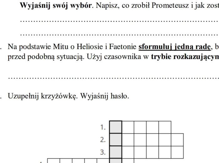 Sprawdzian z mitologii dla klasy 5