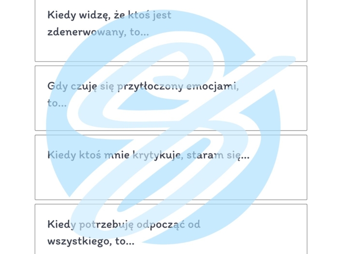 TUS Karty Niedokończonych Zdań Szkoła Ponadpodstawowa Kreatywny materiał edukacyjny do pracy nad umiejętnościami społecznymi