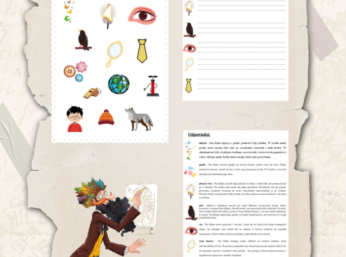 Ikony (obrazki) do lektury "Akademia Pana Kleksa" Jana Brzechwy, język polski,  egzamin ósmoklasisty, lektura obowiązkowa klasa IV