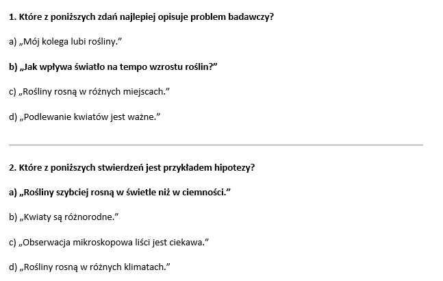 Test-planowanie i przeprowadzanie obserwacji oraz doświadczeń; wnioskowanie w oparciu o ich wyniki