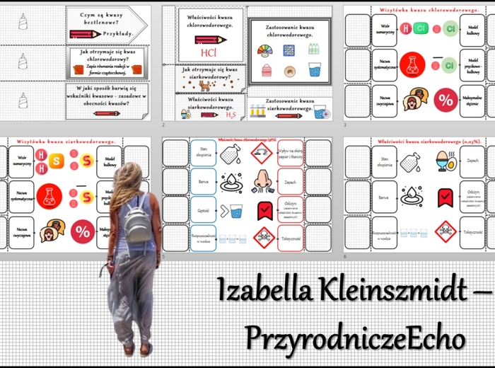 Notatka okienkowa/stacja zadaniowe/notatka interaktywna/notatka graficzna/karta pracy/sketchnotka „Kwasy beztlenowe”, „Właściwości kwasów beztlenowych”, „Wizytówki kwasów beztlenowych” w pdf. Chemia 7 i 8 , dział „Kwasy”. Materiał wykonany na podstawie p