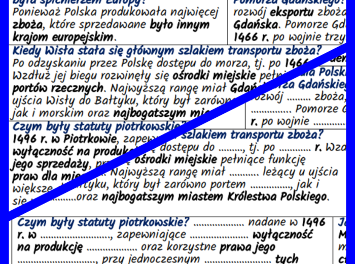 Ekonomiczne podstawy gospodarki polskiej w dobie demokracji szlacheckiej XV–XVI w. –notatki i karta pracy