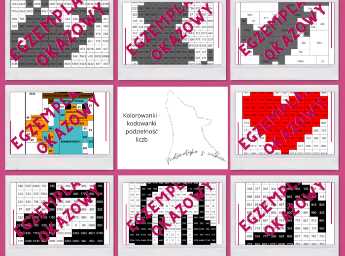Pakiet 8 kolorowanek kodowanek - podzielność liczb (2,3,4,5,9,10,100)