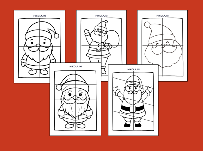MIKOŁAJKI – Mikołaj – Boże Narodzenie – UKŁADANKA – układanki – puzzle – kolorowanka – 10 szt. biblioteka – świetlica – przedszkole