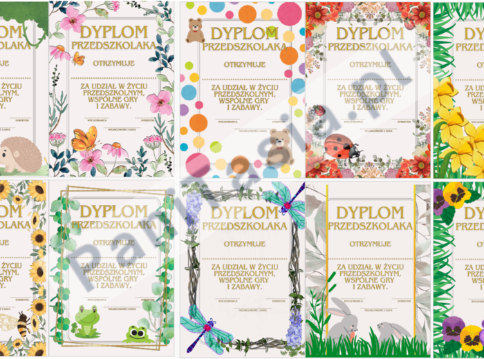 DYPLOM PRZEDSZKOLAKA na zakończenie roku szkolnego - 31 wzorów !!!