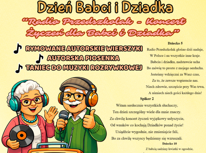 SCENARIUSZ DZIEŃ BABCI I DZIADKA "RADIO PRZEDSZKOLAK- KONCERT ŻYCZEŃ DLA BABCI I DZIADKA"