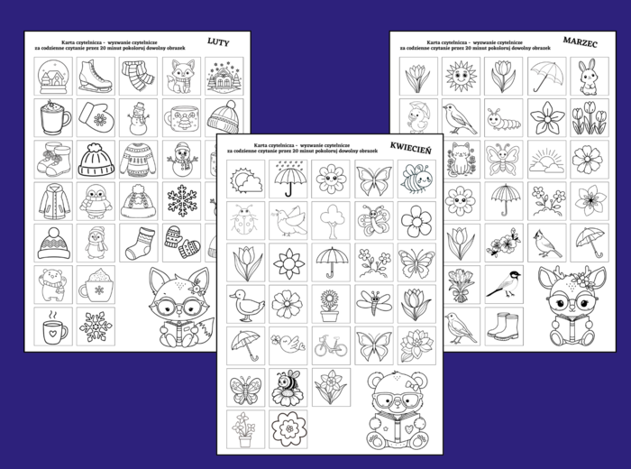 📚 Karty Czytelnika – Wyzwanie Czytelnicze (klasy 1–4)