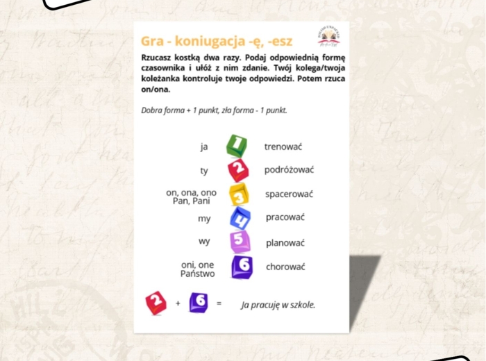 3 x gra koniugacja -ę, -esz czasowniki poziom A1, język polski jako obcy