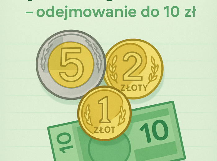 Obliczenia pieniężne - odejmowanie w zakresie do 10. Karta pracy. Sprawdzian