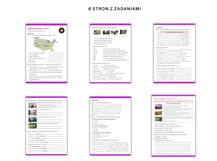 Together dla klasy 5 Unit 8 Dodatkowe zadania powtórzenie Gramatyka Komunikacja Słownictwo Pogoda Pory roku elementy krajobrazu konstrukcja be going to