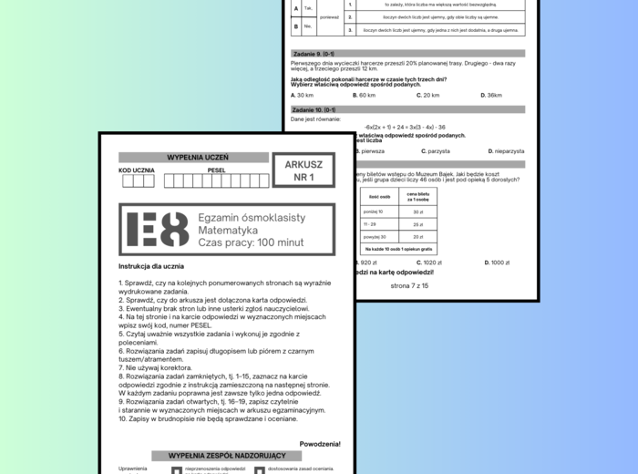 Próbny egzamin ósmoklasisty - matematyka (egzamin, 8 klasa) wersja 2023/2024