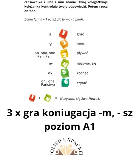 3 x gra koniugacja -m, -sz czasowniki poziom A1, język polski jako obcy