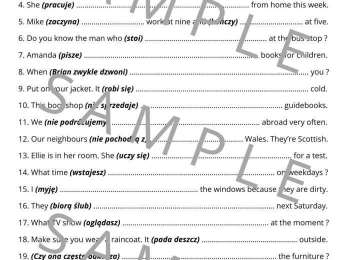 PRESENT SIMPLE vs. PRESENT CONTINUOUS - Tłumaczenie fragmentów zdań