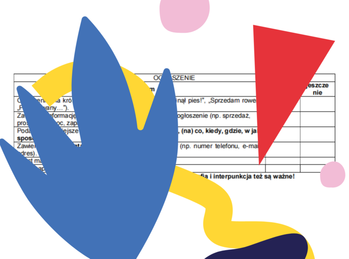 Kryteria pisania OGŁOSZENIA na języku polskim - klasa IV-VI