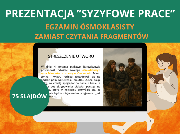 Prezentacja – Syzyfowe prace, Stefan Żeromski: streszczenie, mit o Syzyfie, rusyfikacja – 75 slajdów [PPTX/PDF] – lektura obowiązkowa, egzamin ósmoklasisty, E8