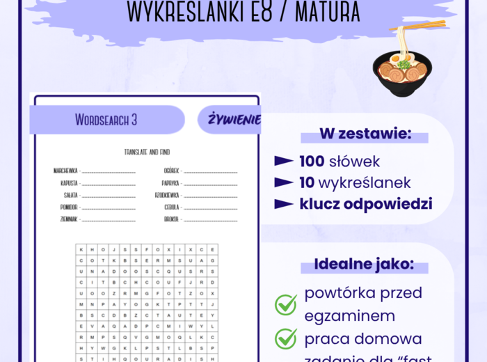 Wykreślanki - Żywienie | Egzamin 8-klasisty | Matura