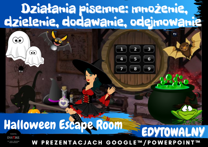 Halloween Escape Room - działania pisemne. EDYTOWALNY w Prezentacjach Google lub PowerPoint