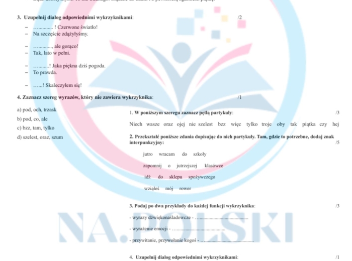 Wykrzyknik i partykuła - kartkówka