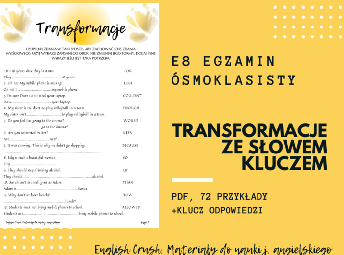 Transformacje ze słowem kluczem E8 egzamin ósmoklasisty