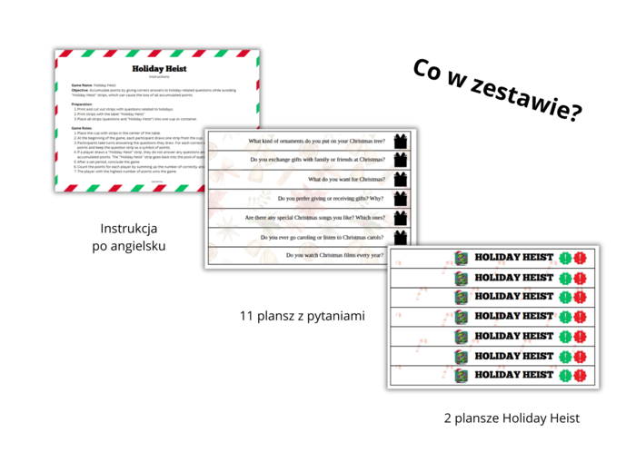Holiday Heist - językowa gra, język angielski, pytania związane z Świętami Bożego Narodzenia, Christmas ESL questions, gra podobna do Kaboom!