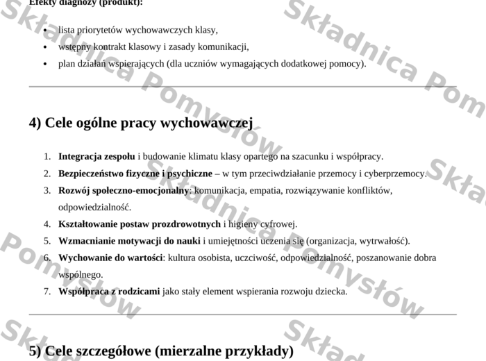 ROCZNY PLAN PRACY WYCHOWAWCY - klasa 4 (DOCX, edytowalny); plan pracy wychowawczej; godziny wychowawcze