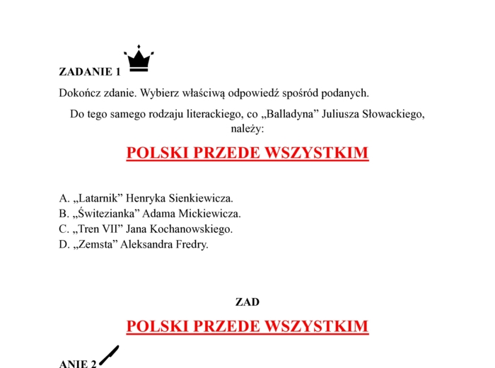 Balladyna- Lekcja z przesiadką- pytania egzaminacyjne