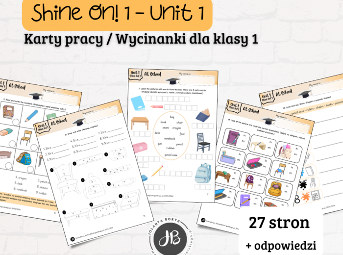 Materiały do Shine On! 1 Unit 1 – At School - karty pracy - wklejki/wycinanki