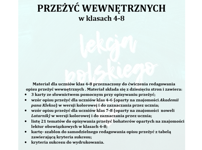 OPIS PRZEŻYĆ WEWNĘTRZNYCH W KLASACH 4-8