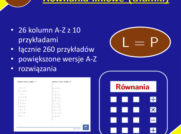 Równania liniowe (ułamki) | matematyka, algebra | 26 kolumn