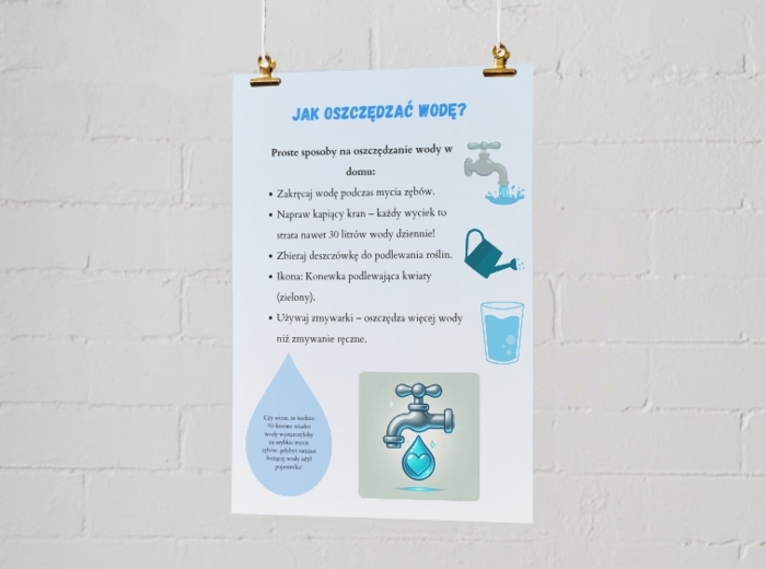 Plakaty zachęcające do ekologii w domu. Jak oszczędzać wodę? Segregacja odpadów