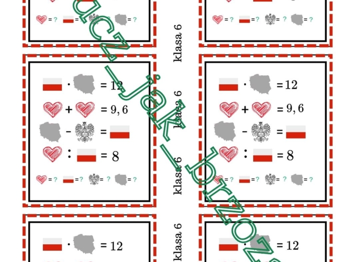 Zagadki obrazkowe, łamigłówki, 11 listopada, święto niepodległości, działania na liczbach
