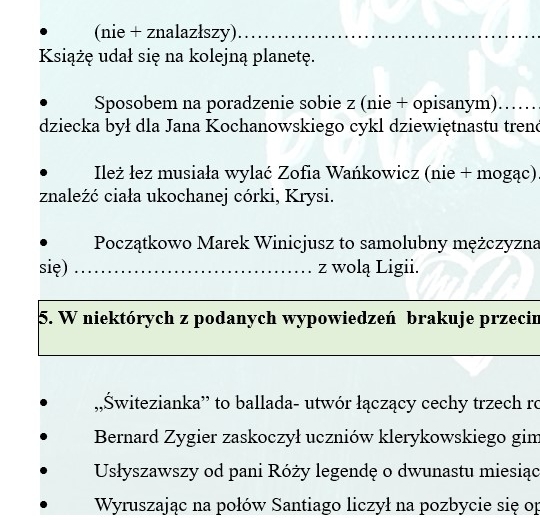 IMIESŁOWY I LEKTURY - WIEDZA O JEZYKU I BOHATERACH. ĆWICZENIE PRZED EGZAMINEM.