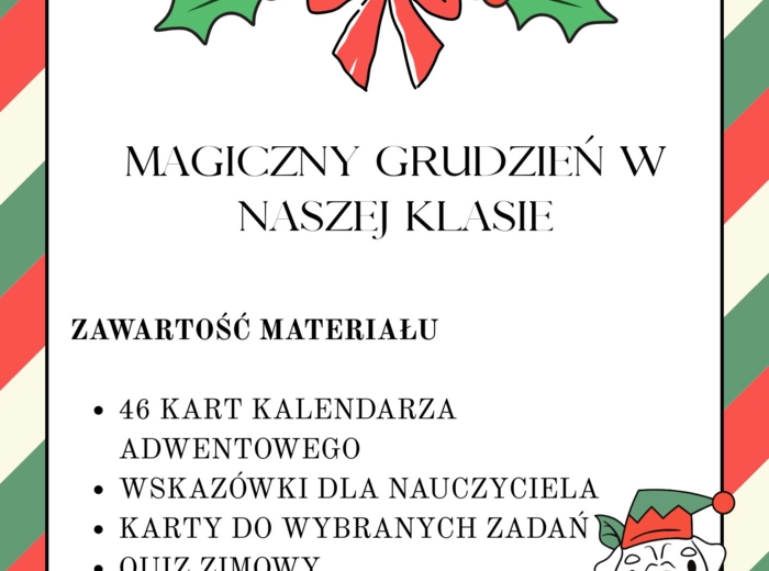 🎄 Kalendarz Adwentowy – Świąteczne i zimowe aktywności dla klas 1–3Kalendarz adwentowy, święta, zima, quiz zimowy, quiz świąteczny, aktywności dla dzieci, kreatywne zadania, gry edukacyjne, kolorowanki, zabawa w klasie, edukacja przedszkolna, nauka przez