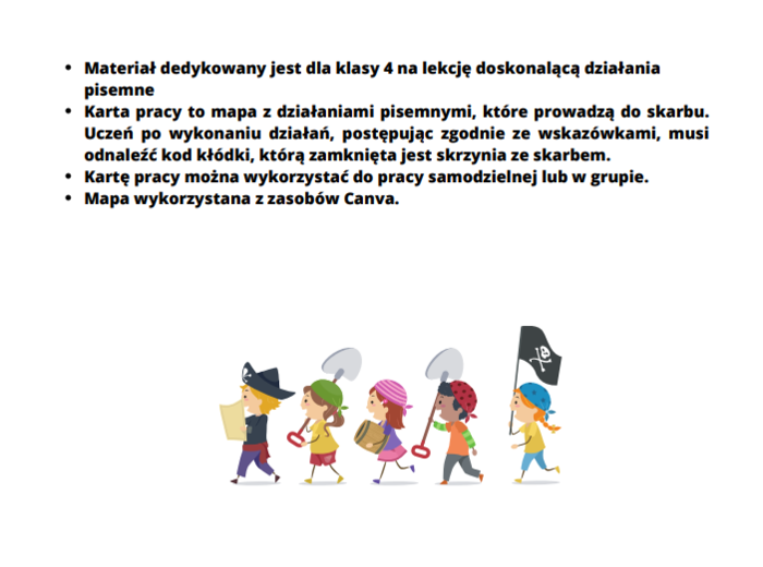 Działania pisemne - szukanie skarbu.