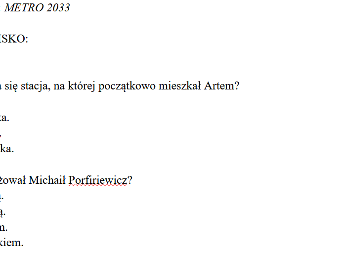 Test lekturowy Metro 2033